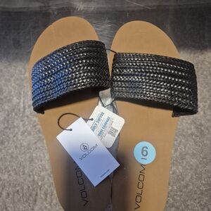 Volcom Black Woven Strap Slide Sandals